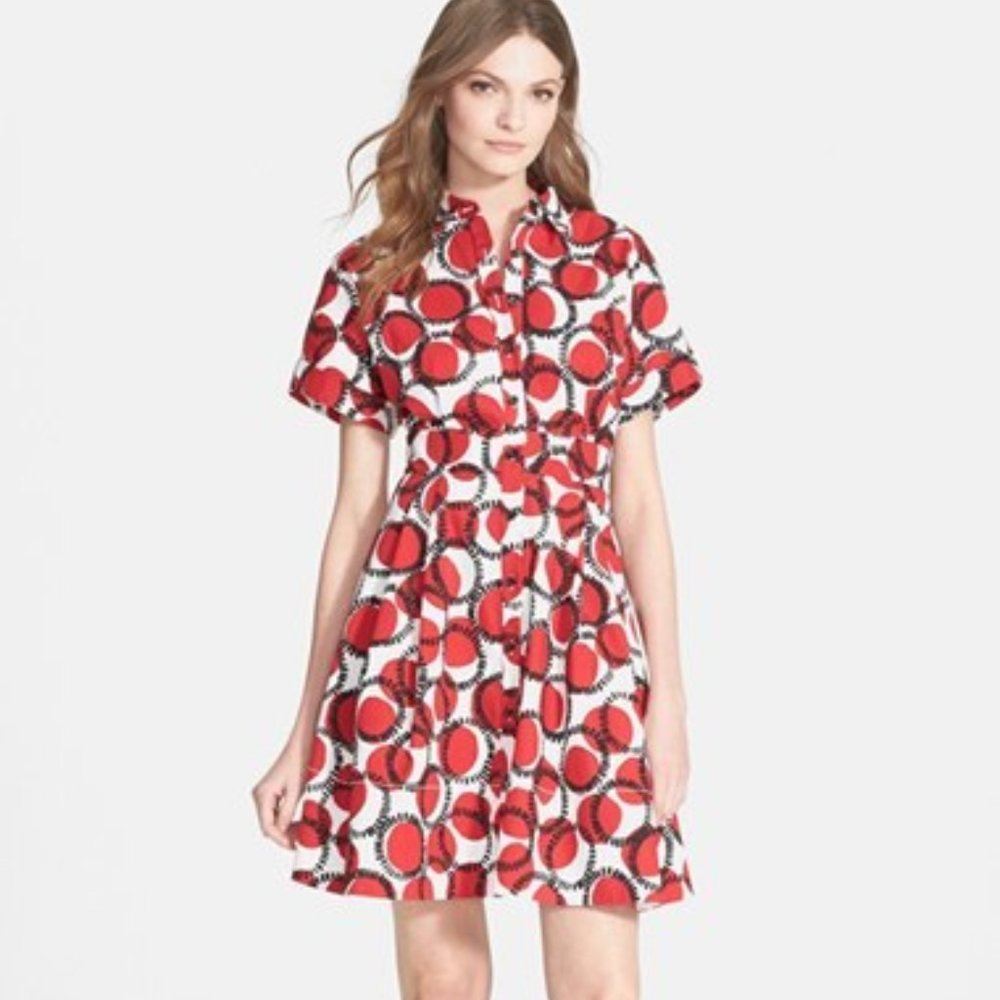 Kate Spade Stretch Poplin Circle Print Shirt Dress